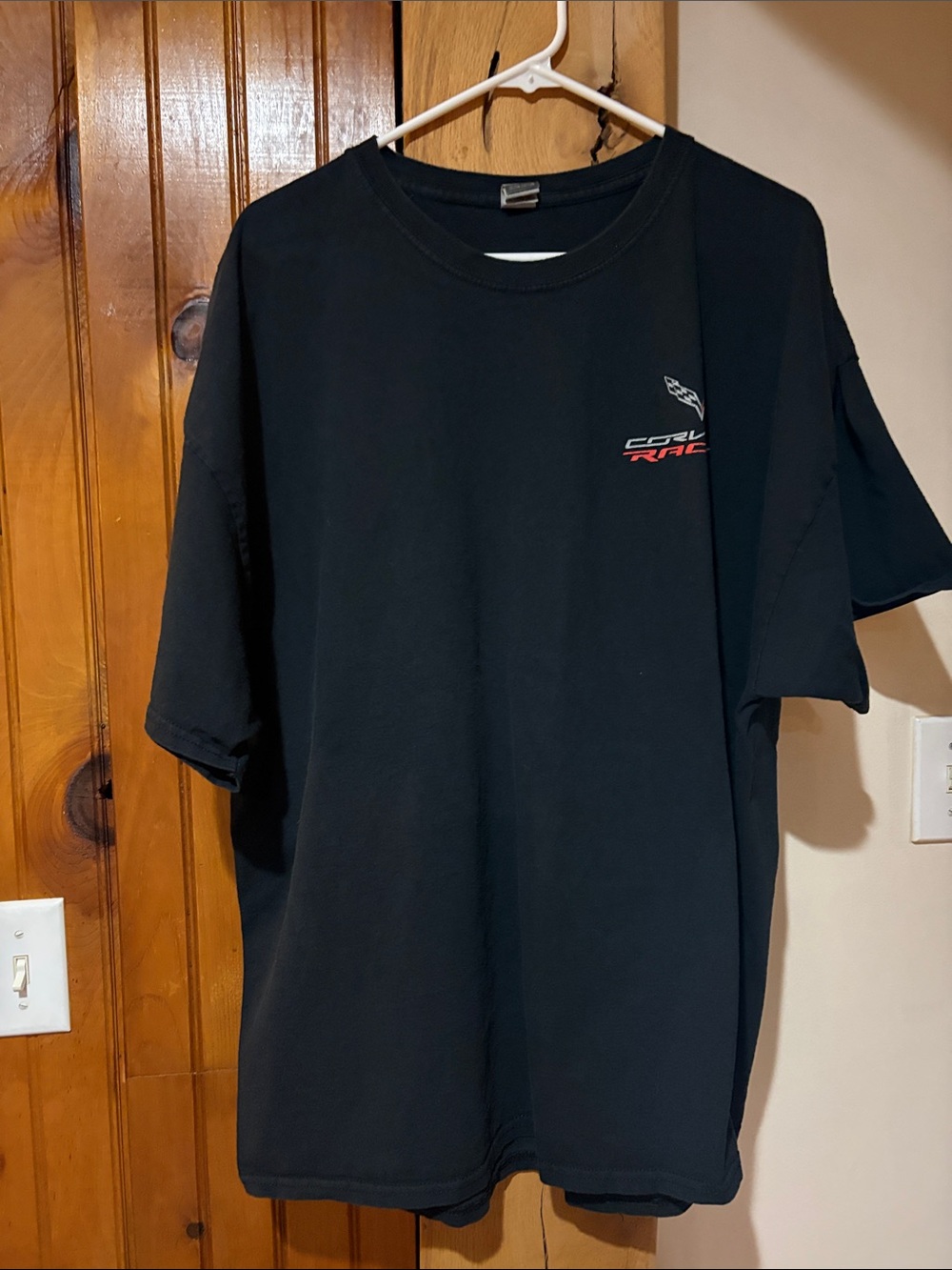 Gildan Black Short Sleeve Crewneck Tee with Small Red Logo